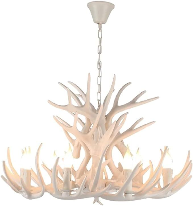 White Resin Antlers Chandelier, BIGMAII Farmhouse Rustic Deer Horn Chandelier Lighting Classic Ca... | Amazon (US)