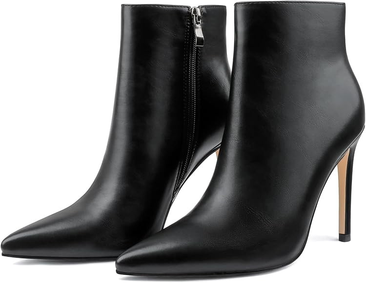 JOY IN LOVE Women's Ankle Boots 4 inch Stiletto High Heels Pointed Toe Zipper Boots | Amazon (US)