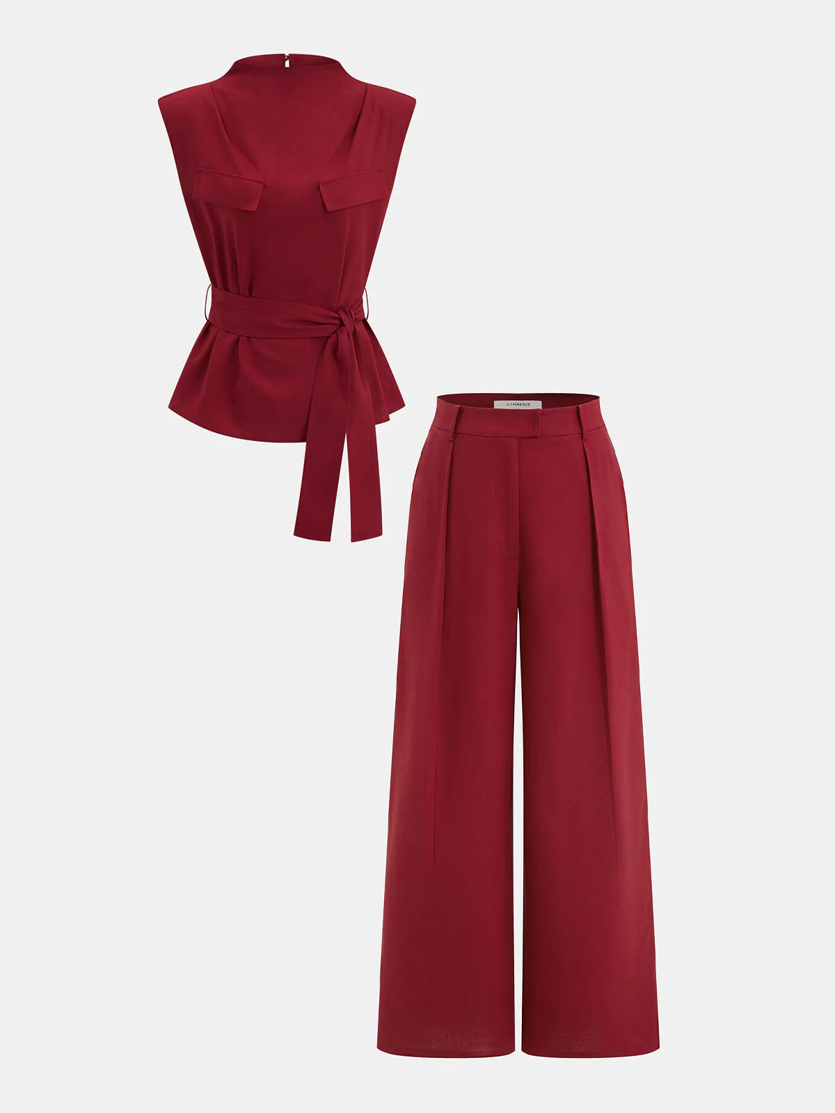 Belted Sleeveless Top & Wide Leg Pants Set | Commense