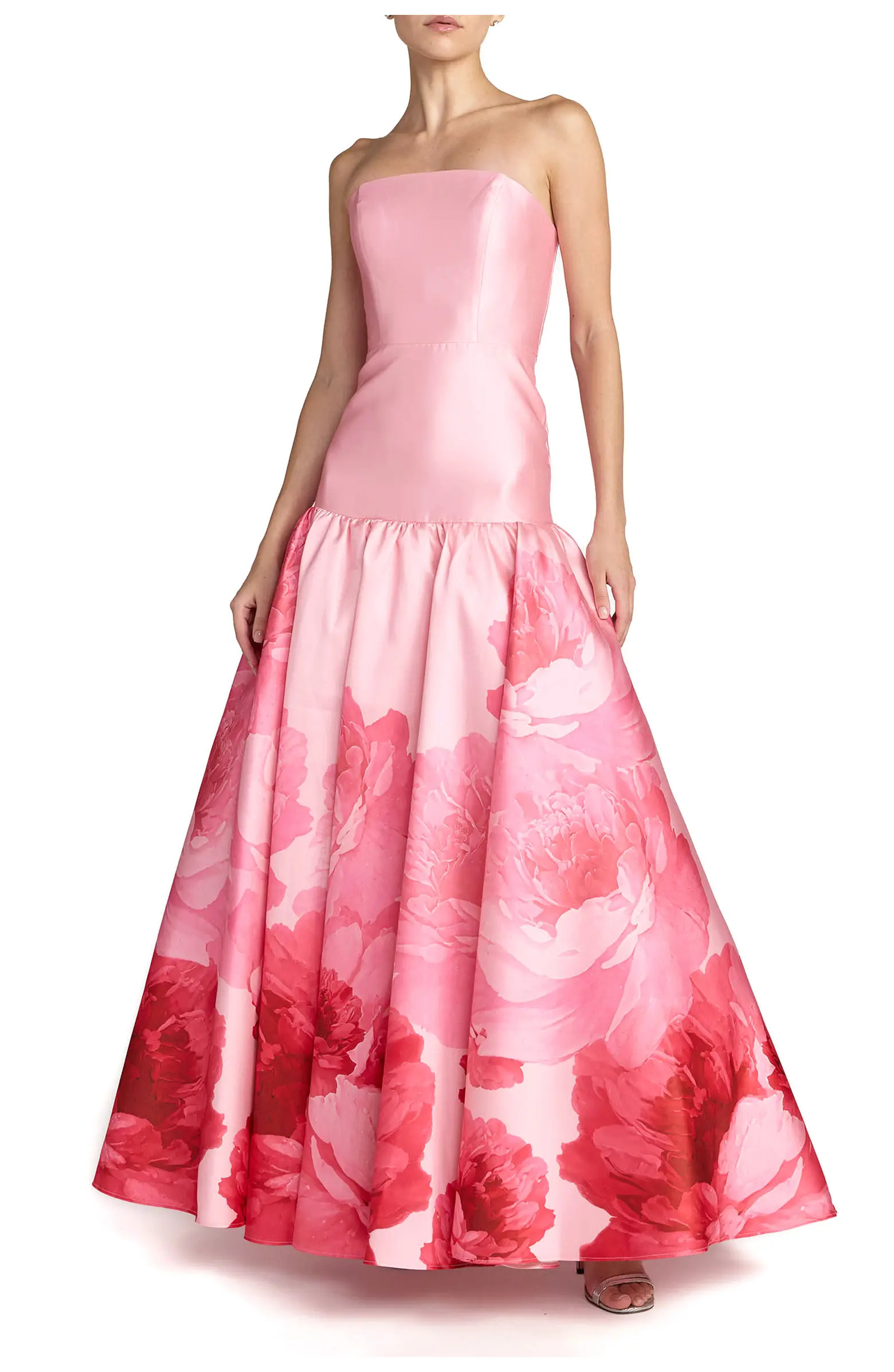 Printed Mikado Strapless Drop Waist Ballgown | Nordstrom