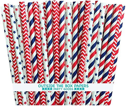 Outside the Box Papers Stars and Stripes Paper Straws 7.75 Inches 75 Pack Red, White, Blue | Amazon (US)