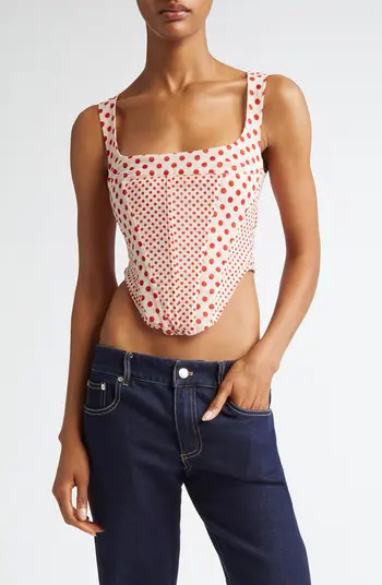 Miaou Campbell Polka Dot Powermesh Corset Top | Nordstrom | Nordstrom