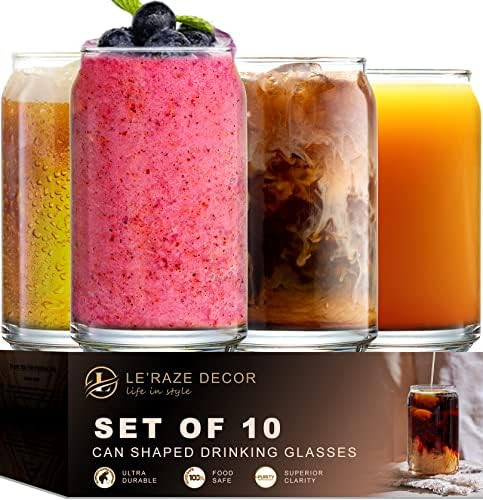 Amazon.com | Drinking Glasses 10pc Set - Can Shaped Glass Cups, 16oz Beer Glasses, Tumbler Cup, C... | Amazon (US)
