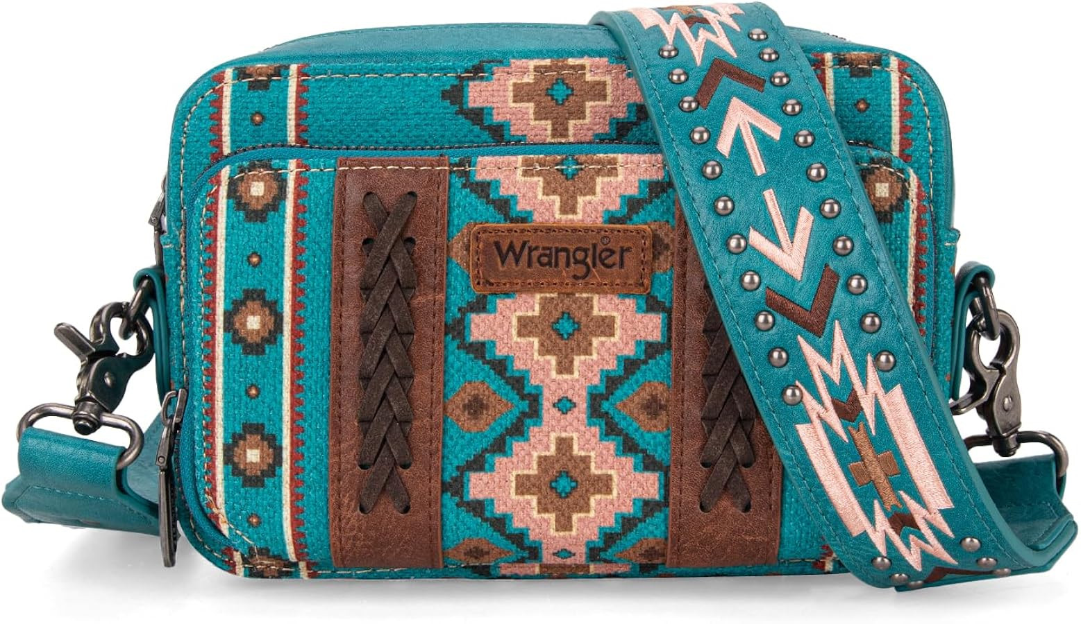 Wrangler Crossbody Bag for Women Boho Aztec Small Multi Pocket Crossover Purse | Amazon (US)