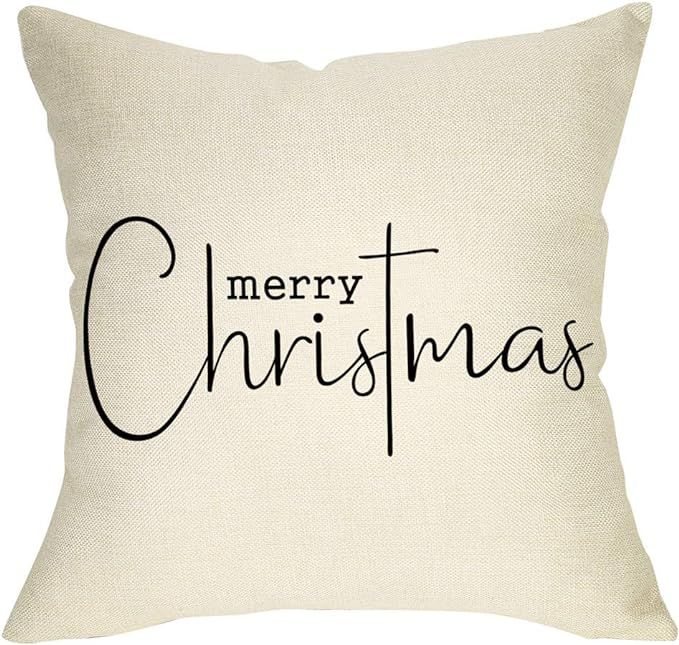 Softxpp Merry Christmas Throw Pillow Cover, Decorative Xmas Sign Rustic Cushion Case, Farmhouse H... | Amazon (US)