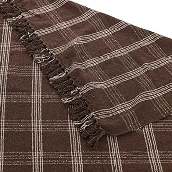 Recycled Cotton Blend Throw Blanket with Fringe, Brown Plaid | Amazon (US)