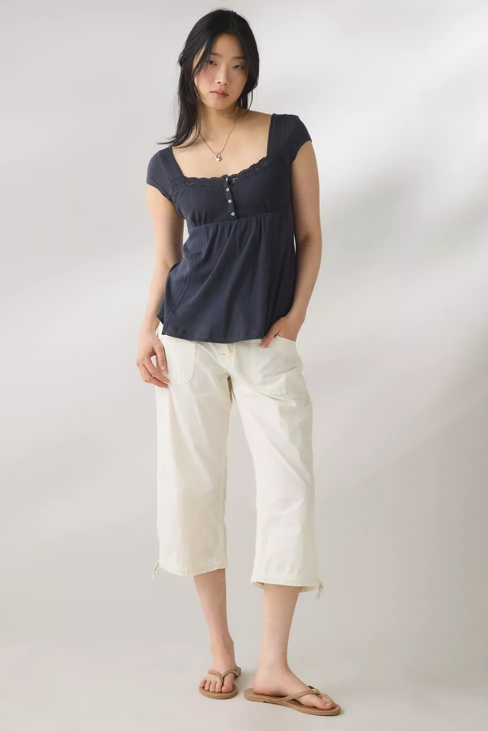 BDG Sawyer Lace Trim Short Sleeve Babydoll Top | Urban Outfitters (US and RoW)