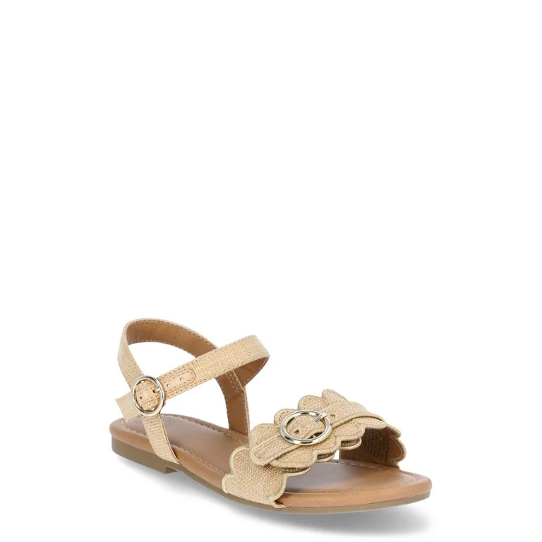 Wonder Nation Girl Scalloped 2 Strap Raffia Sandals | Walmart (US)