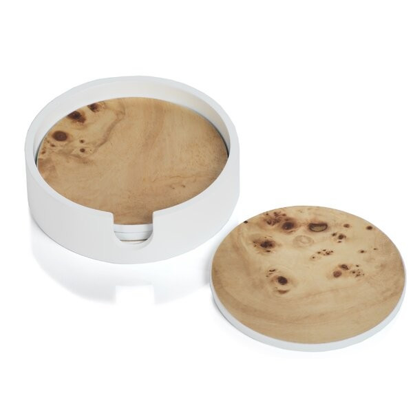 Burl 5 Piece Coaster Set with Holder | Wayfair North America