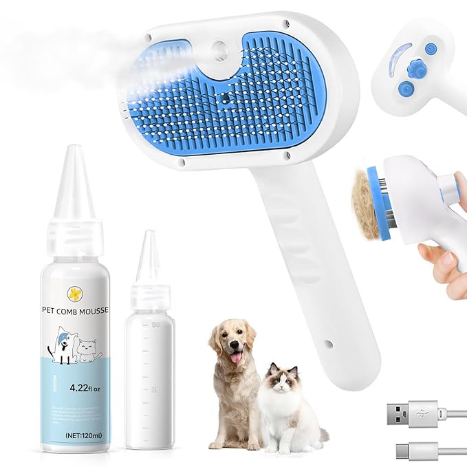 Pet Steam Brush for Dog & Cat - 3-in-1 Steam Grooming Brush for Shedding & Hair Removal - Self Cl... | Amazon (US)
