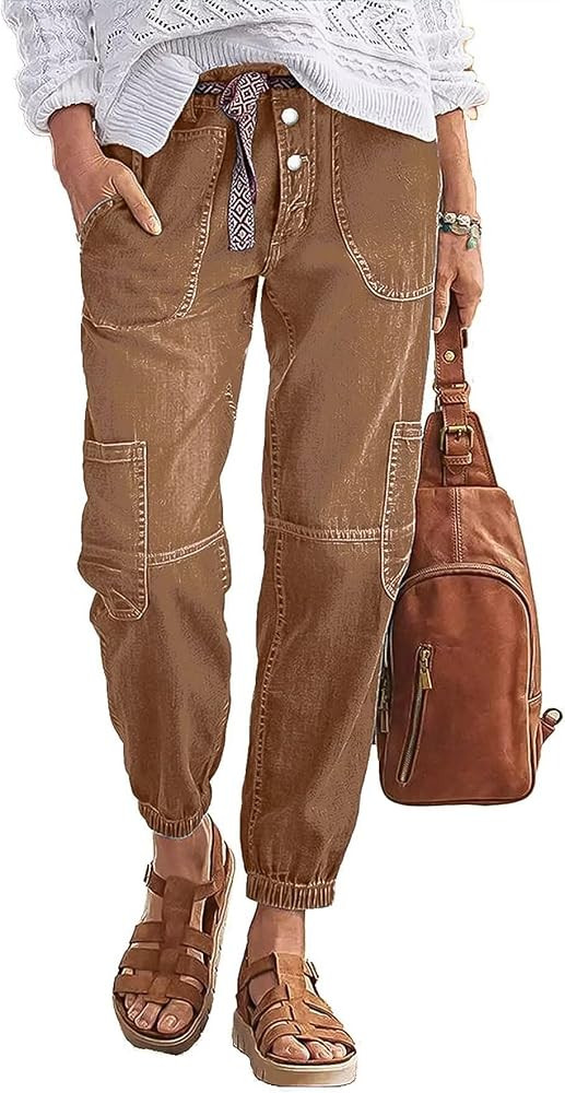 Flamingals Straight Leg Button Fly Jeans for Women Multi Pocket Mid Rise Jeans Without Belt Denim... | Amazon (US)