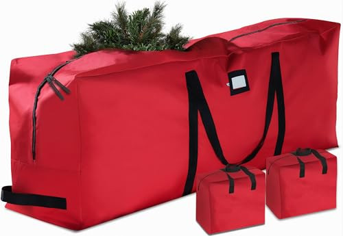 ZOBER Christmas Tree Storage Bag - With 2 Ornaments Accessories/Garland Bags - Fits 9 Ft Trees - 600D Oxford Fabric Christmas Tree Bag For Storage Box For Xmas - Strong, Durable Handles - Red | Amazon (US)