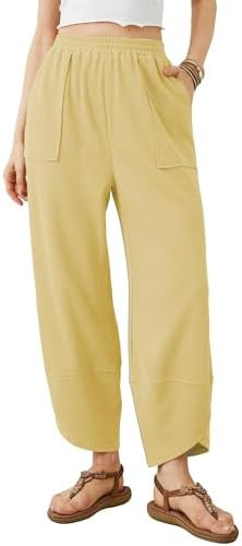Womens Baggy Wide Leg Pants Summer Casual Elastic Waist Palazzo Harem Pants with Pockets | Amazon (US)