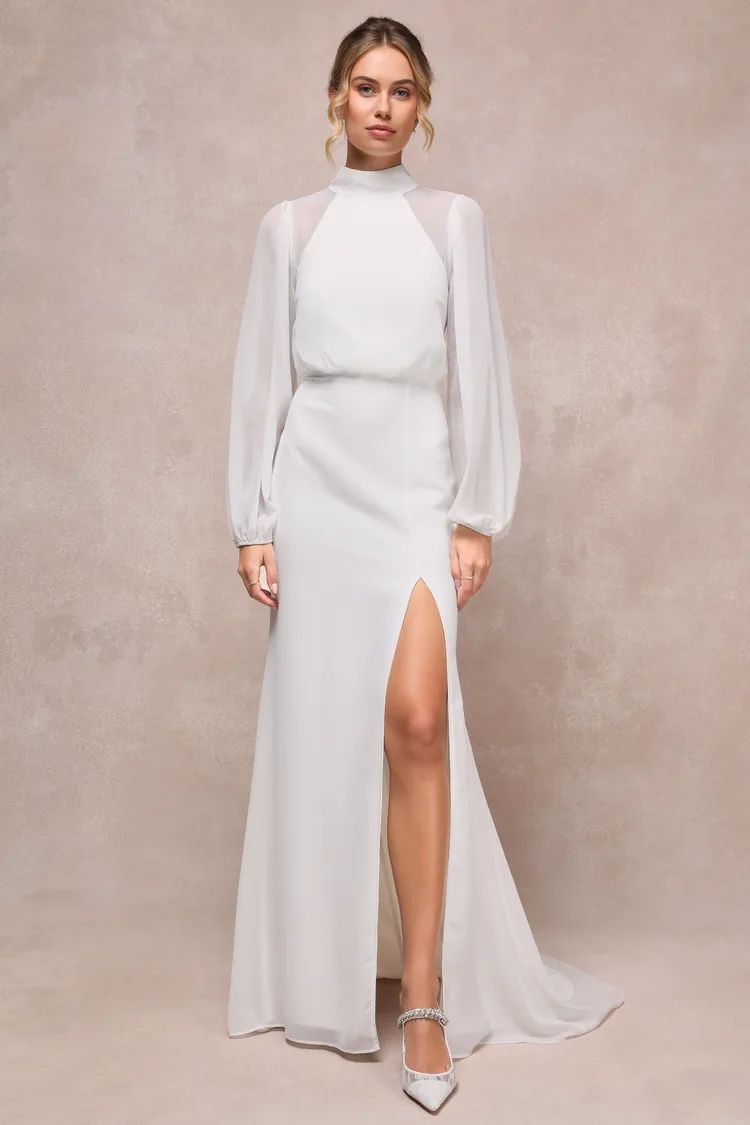 Graceful Love White Long Sleeve Backless Mermaid Maxi Dress | Lulus