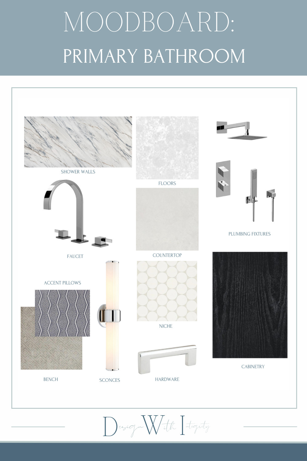 Dreaming of a modern primary bathroom? Here is your Mood Board Monday Inspiration to make it happen with Dekton slab walls, chic chrome fixtures and bold black painted cabinetry. The minimalist floor tile and countertop make stunning veining of the shower walls pop while vertical sconces bring a touch of elegance.


#moodboardmonday #moodboard #moodboardinspiration #inspiration #mondaymotivation #moodboardaesthetic #digitaldesign #interiordesign #interiorinspiration #bathroom #bathroomdesign #primarybathroom #showerdesign #showerwalls #dekton #blackcabinets #chrome #plumbingfixtures #vanity #sconces #bath #bathroomsconces #cabinethardware #sinkfaucet #tile 

 #LTKHome