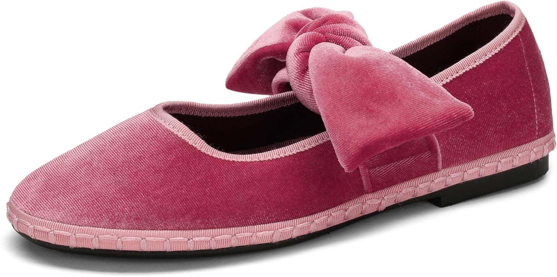 Women’s Velvet Mary Jane Flats Round Toe Ballet Shoes with Decorative Bow and Wide Strap Design | Amazon (US)