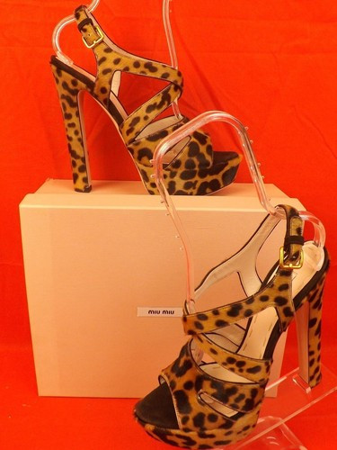 NIB MIU MIU PRADA LEOPARD PRINTED PONY HAIR CAGE PLATFORM SANDALS 41 | eBay | eBay US