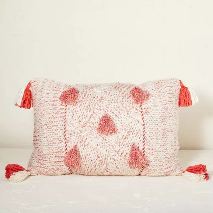 Sweater Knit Lumbar Throw Pillow with Tassels Cream - Opalhouse™ designed with Jungalow™ | Target