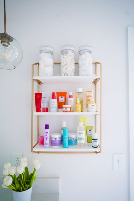 How to aesthetically organize your bathroom! Take back your drawer space by moving your skincare onto a shelf in your bathroom.

#LTKSeasonal #LTKfamily #LTKhome