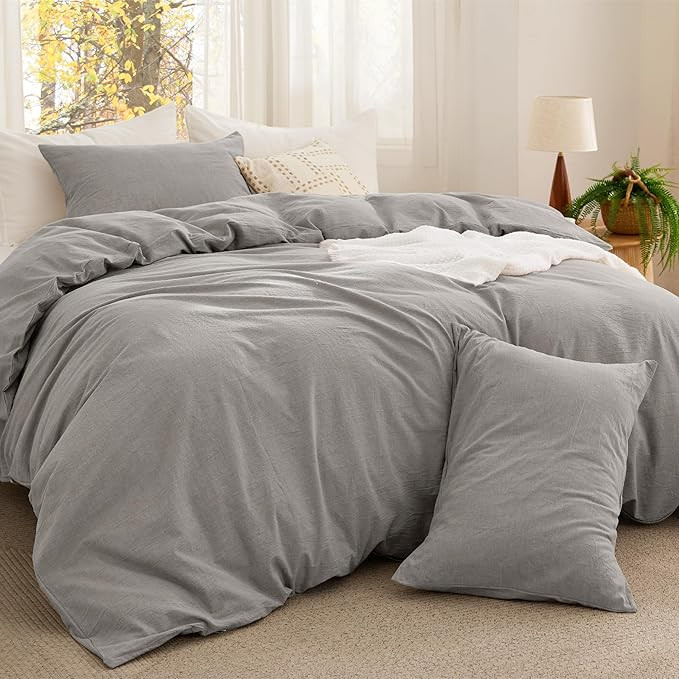 Bedsure Comforter Set Queen Size - Cotton Fabric with Microfiber Inner Fill, Grey Stone Color Sof... | Amazon (US)