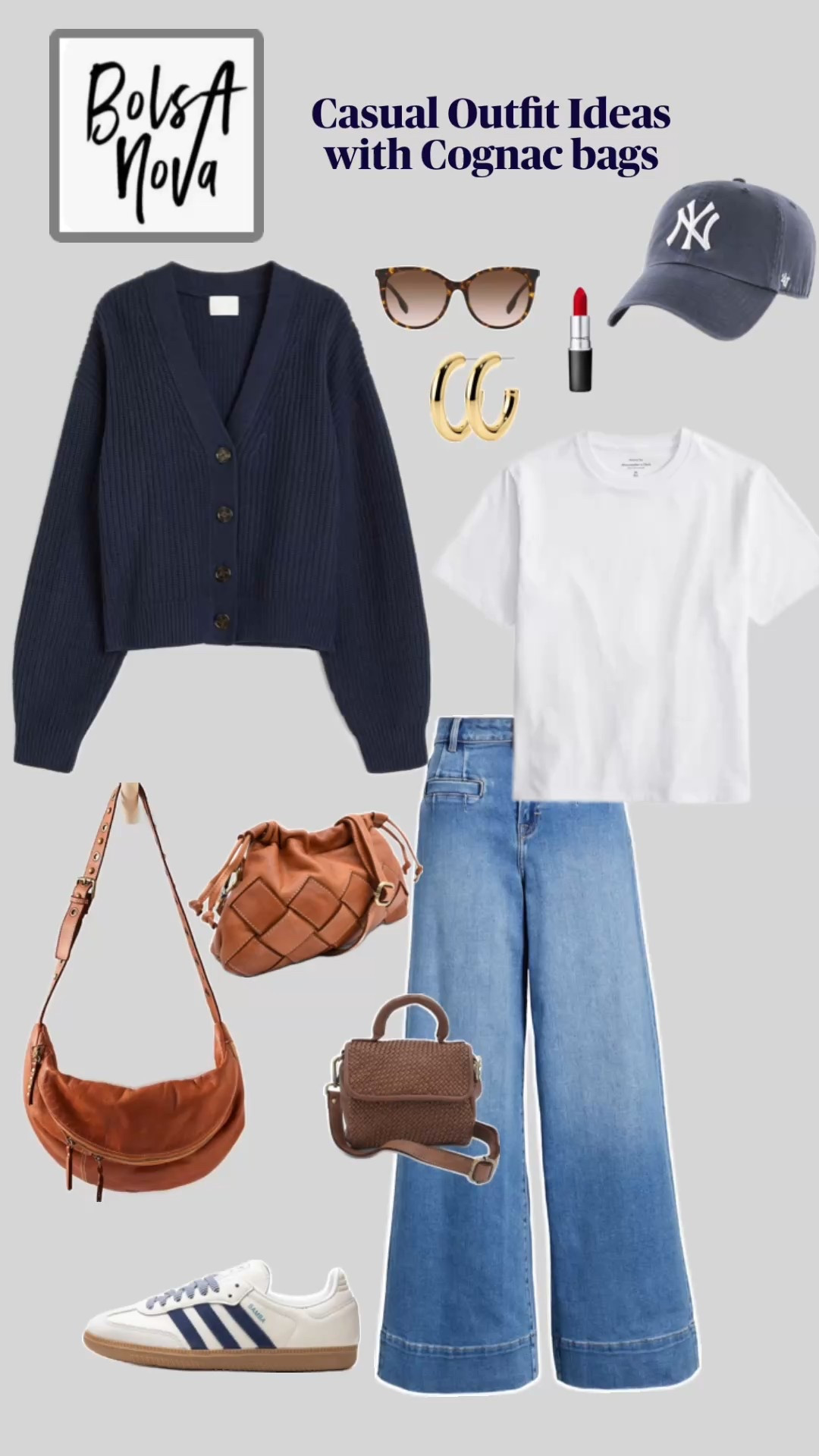 Casual outfit with Bolsa Nova Handbags in cognac.   

#LTKOver40 #LTKItBag #LTKStyleTip