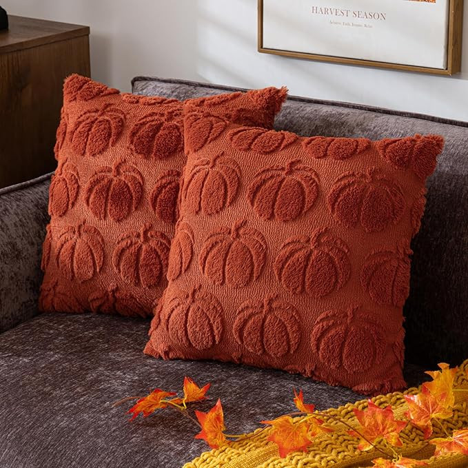 Pumpkin Fall Decorative Throw Pillow Covers 18"x18", Set of 2 Caramel Soft Faux Fur Pillow Covers... | Amazon (US)
