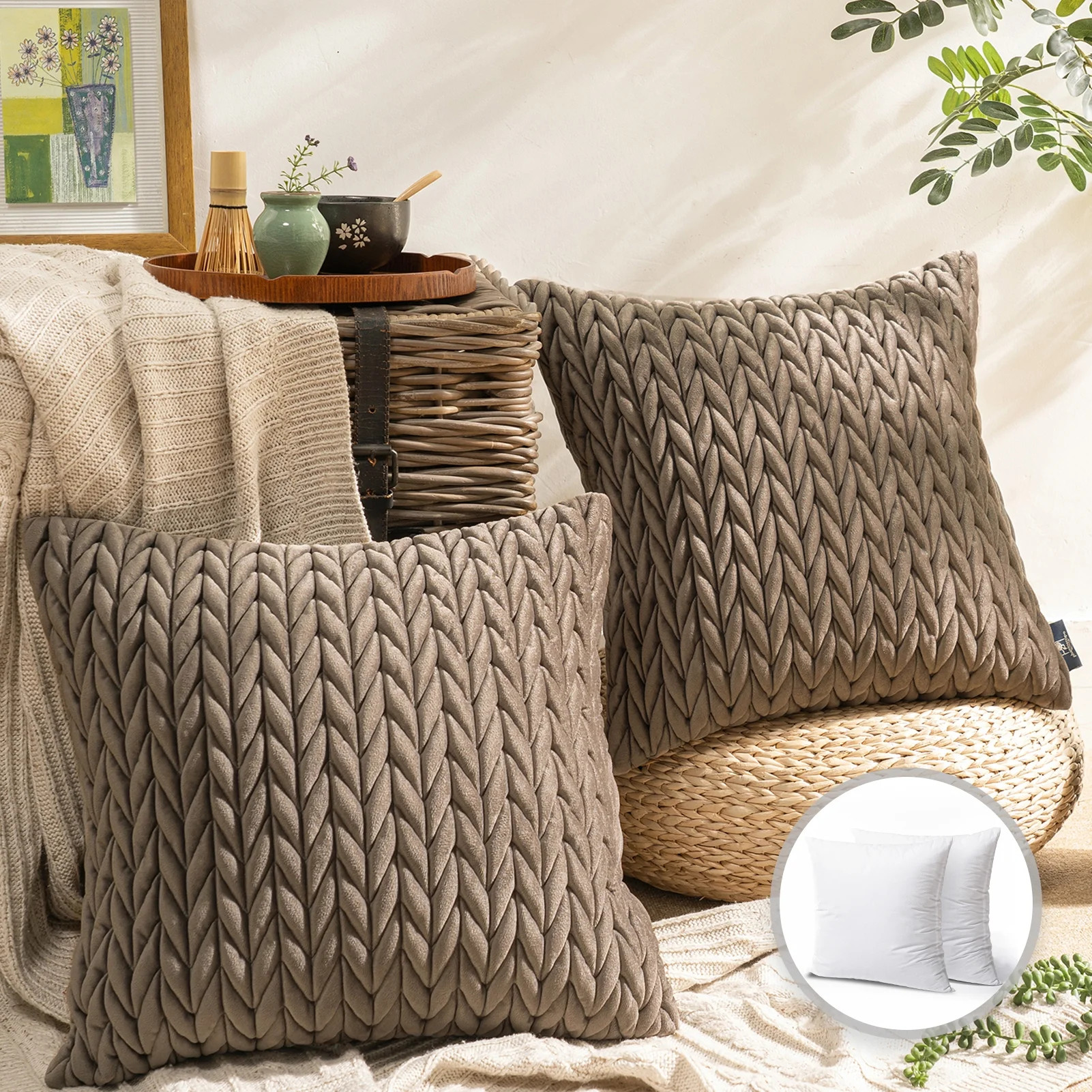 Phantoscope 18" x 18" Modern, Luxury Brown Chevron Velvet, Polyester Throw Pillow , ( 2 Count) | Walmart (US)
