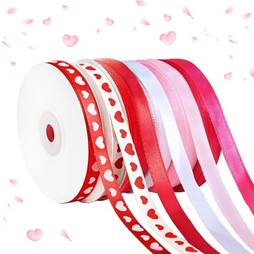 6 Rolls Valentine’s Day Ribbons for Gift Wrapping Fabric Holiday Craft Ribbons for Wedding Projects Gift Wrapping Decoration Floral Bows (Heart) | Amazon (US)