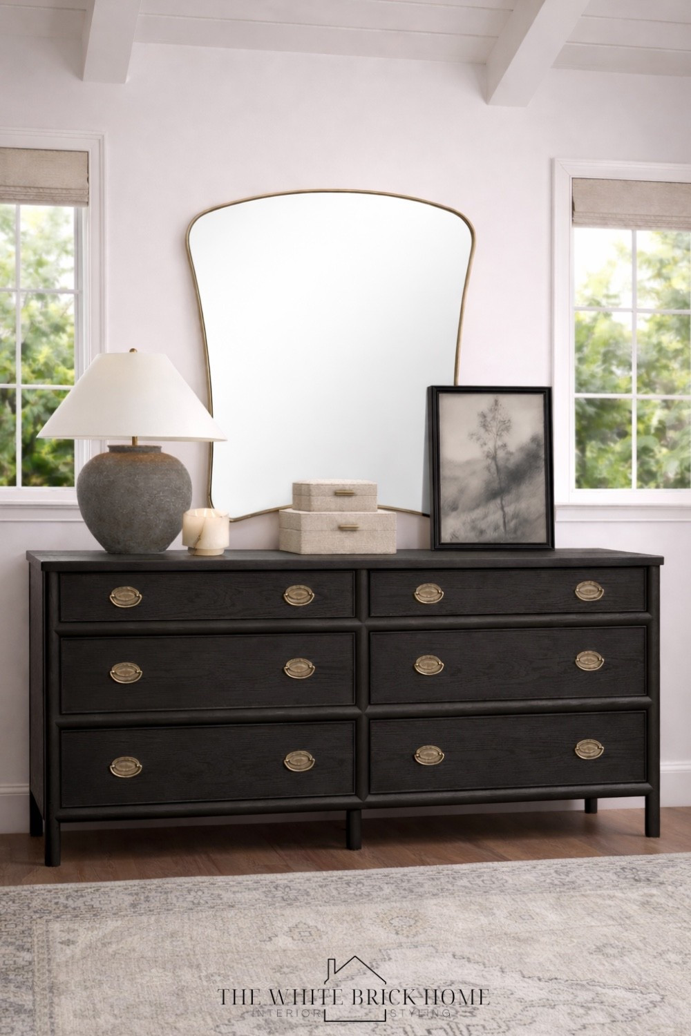 Moody black meets soft ivory and grays for a timeless, designer styled look thah feels elevated and complete. 
🖤🖤
Bed, bedroom, bedroom furniture, bedroom dresser, dresser, bedroom wall art, bedroom wall decor, wall mirror, table lamp, lamp, bedroom design, bedroom decor, bedroom ideas, decor, home decor, home design, bedroom design, stacked boxes, area rug, rug, home decor ideas, McGee and co, wayfair, lulu and Georgia, Etsy, wayfair dresser, wayfair bedroom furniture


#LTKSaleAlert #LTKHome #LTKSeasonal