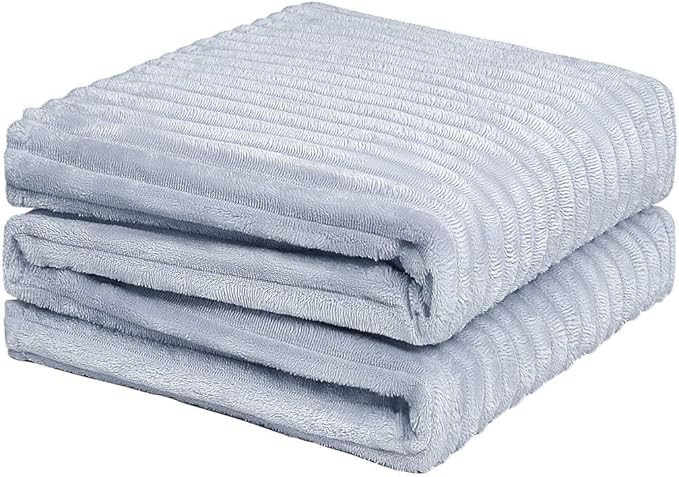 uxcell Flannel Fleece Throw Blanket Twin Size, 3D Jacquard Stripe Solid Plush Microfiber Couch Bl... | Amazon (US)