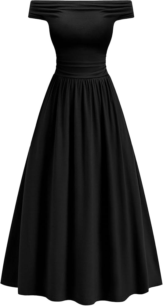 BTFBM Women’s Casual Dresses Spring 2026 Sleeveless Off The Shoulder Dress Slim Swing Pleated B... | Amazon (US)