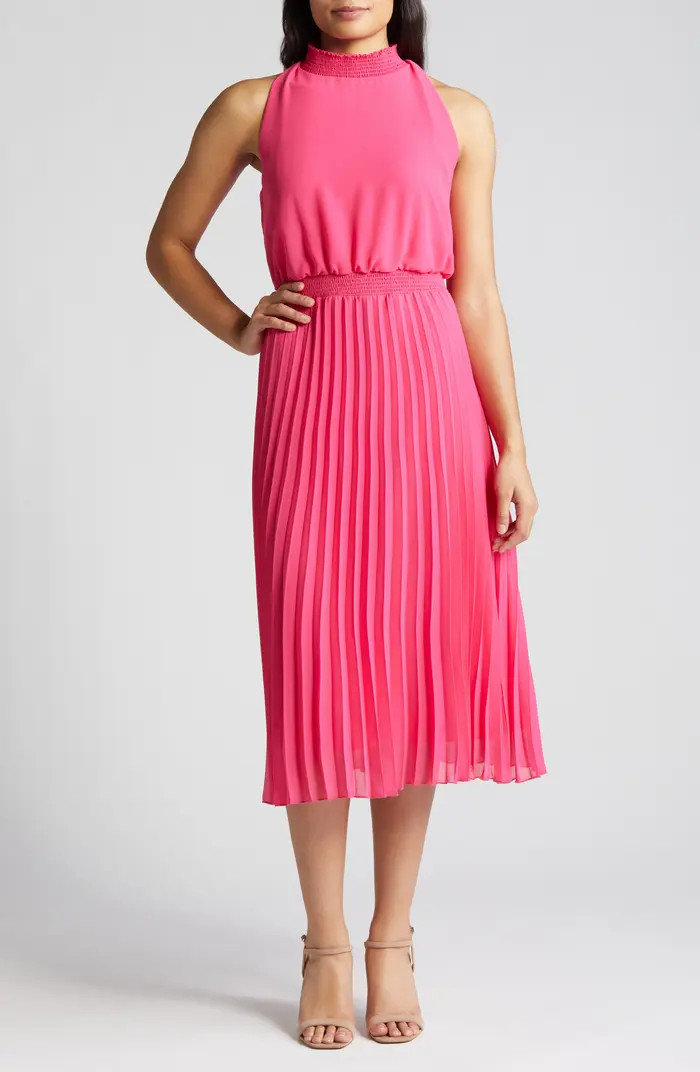 Smocked Plissé Midi Dress | Nordstrom