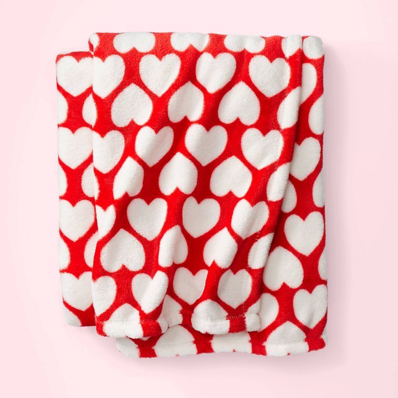 Valentine&#39;s Day Large Hearts Plush Throw Blanket Red - Spritz&#8482; | Target