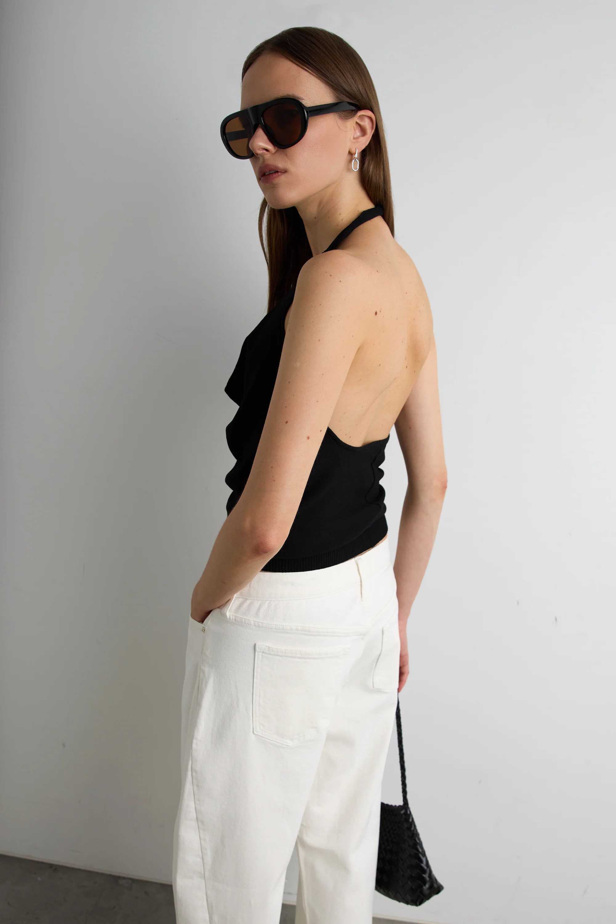 KNIT COWL NECK HALTER TOP Black / Medium | OAK + FORT
