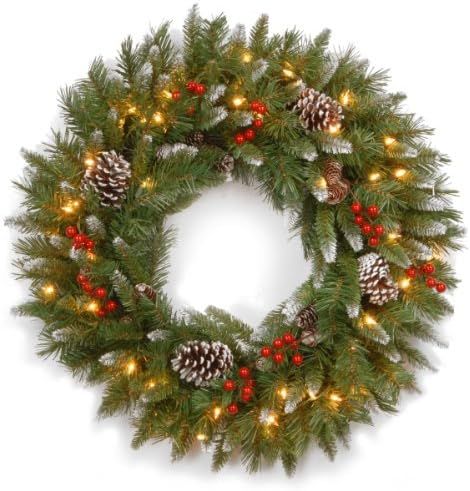 Amazon.com: National Tree Company Pre-lit Artificial Christmas Wreath | Flocked with Mixed Decora... | Amazon (US)