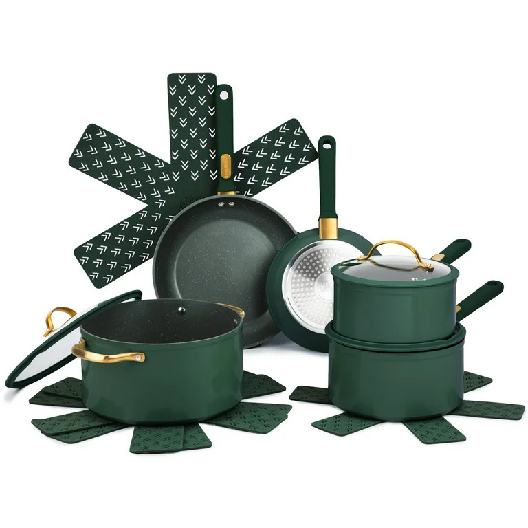 Thyme & Table 12-Piece Non-Stick Granite Collection Cookware Set, Pots and Pans Set - Hunter Gree... | Walmart (US)