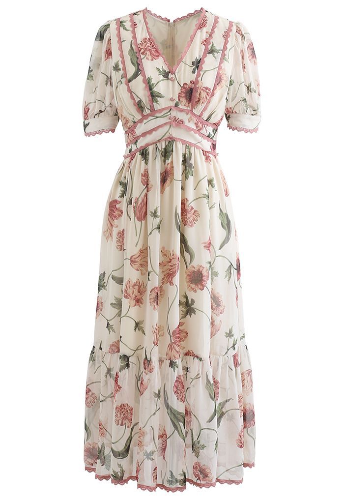 Lacey Edge Floral Printed Chiffon Dress | Chicwish