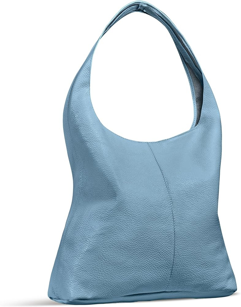 Italian Genuine Leather Hobo Bag for Women with Zipper | Slouchy Soft Unlined Real Cowhide Should... | Amazon (US)