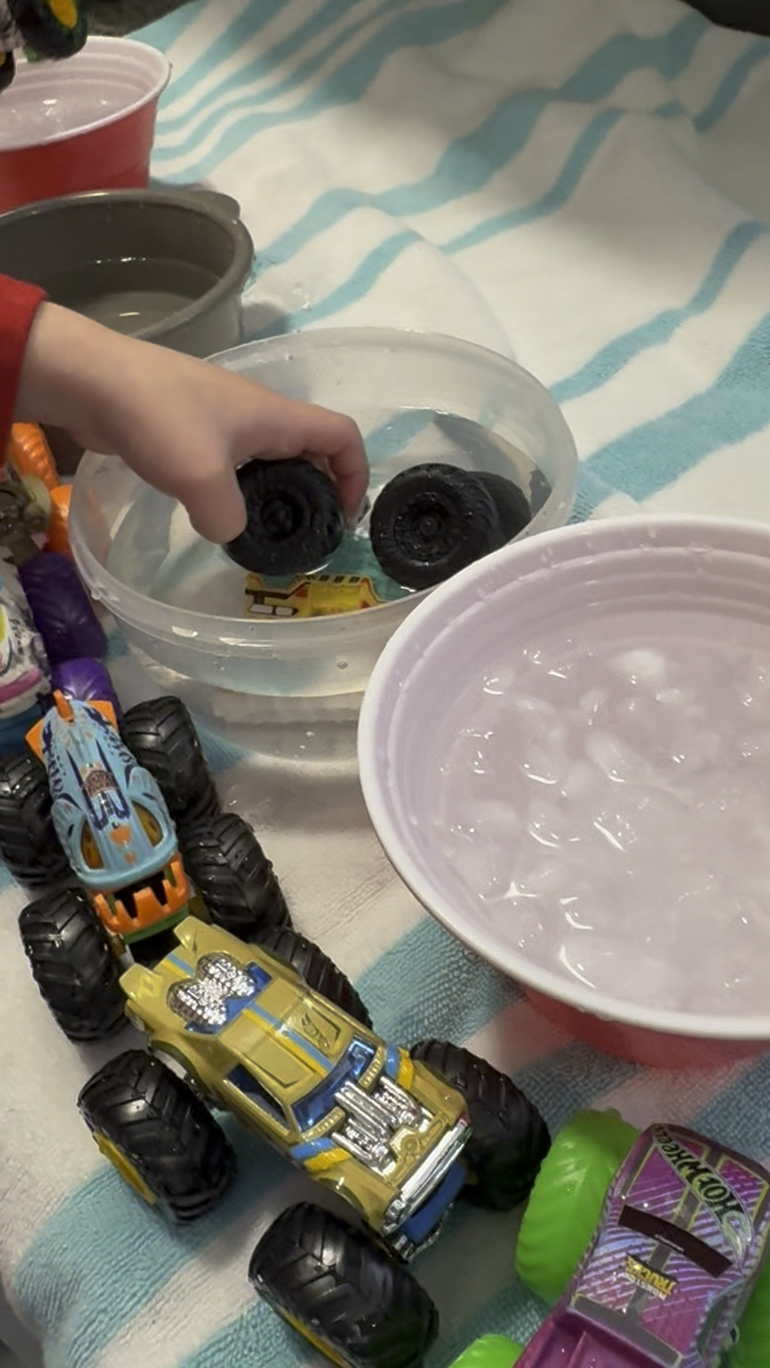 Hot wheel color reveal color changer monster trucks!

They change by putting them in hot and cold water! We love doing this activity! So fun and a great gift for any monster truck lover!