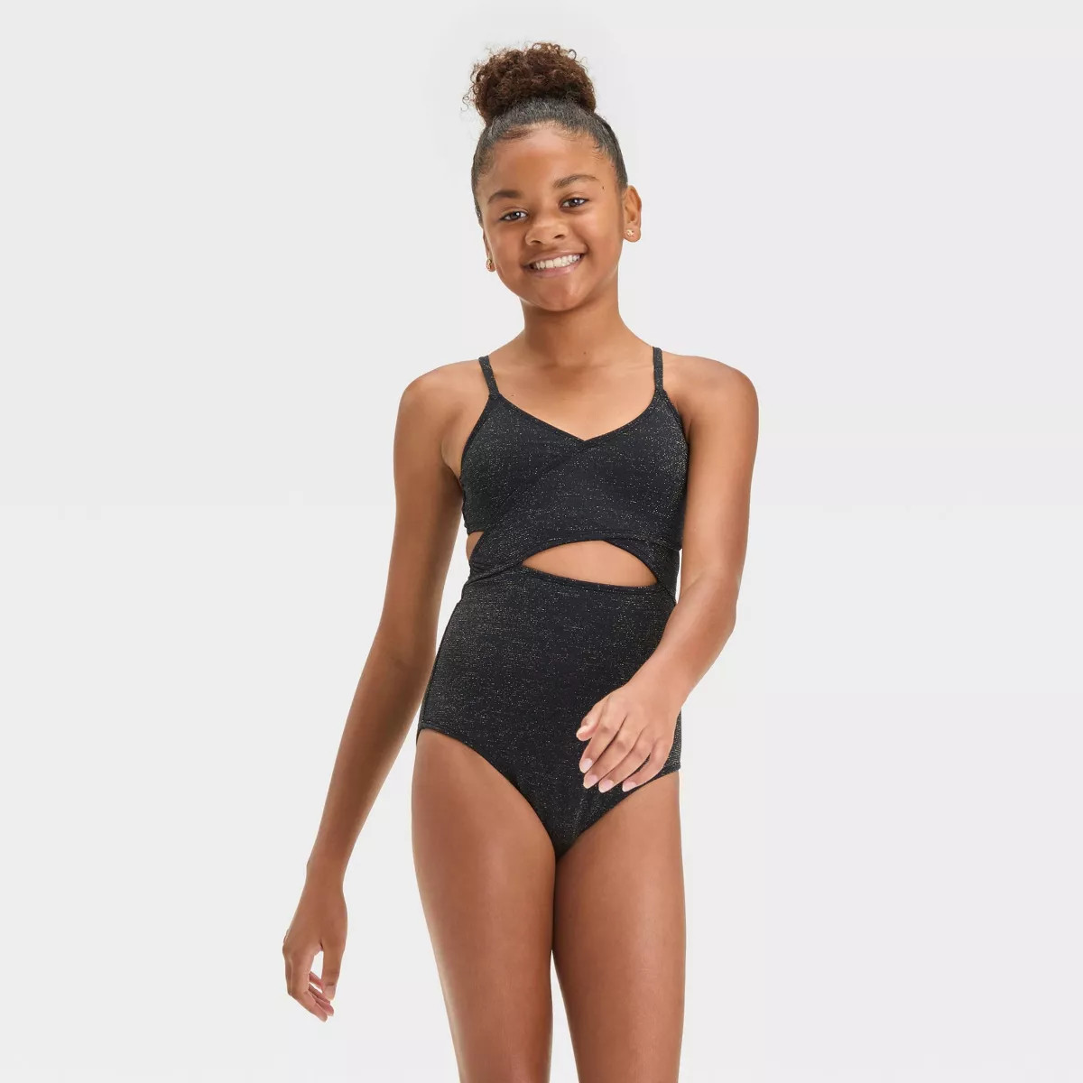 Girls' Solid One Piece Swimsuit - art Class™ Black | Target