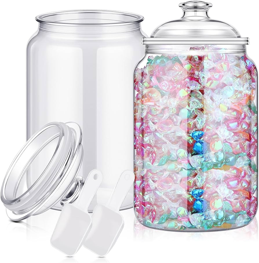 2 Pc Candy Jar with Lids 1 Gallon Large Candy Containers with Spoon Clear Plastic Cookie Dispense... | Amazon (US)