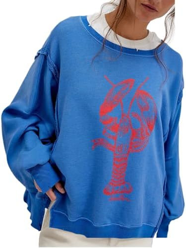 Oversized Graphic Swearshirts Women Y2k Crewneck Long Sleeve Drop Shoulder Shirts Top Vintage Jac... | Amazon (US)