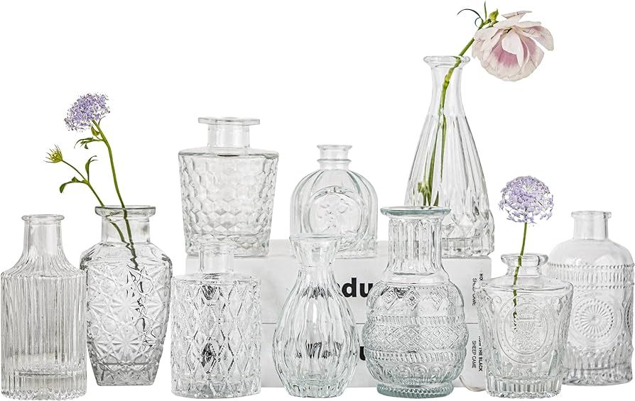 Glass Bud Vase Set of 10 - Mini Vintage Vases for Wedding Decorations, Home Table Flower Décor, ... | Amazon (US)