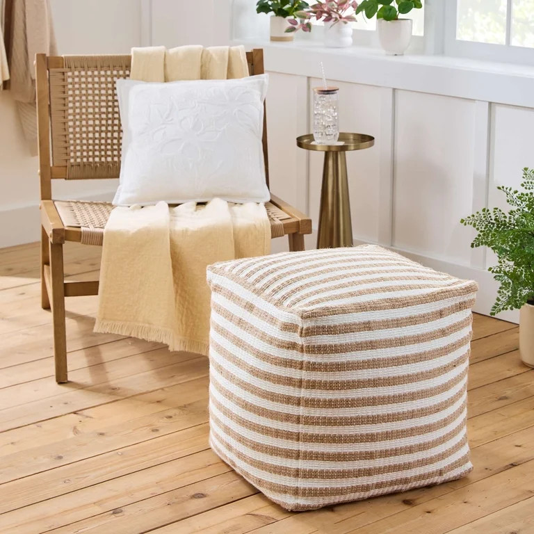 Better Homes & Gardens Modern Rustic Jute Stripe Pouf Ottoman | Walmart (US)