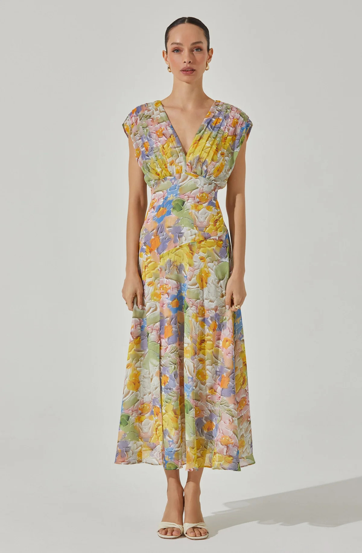 V-Neck Pleated Midi Dress | ASTR The Label (US)