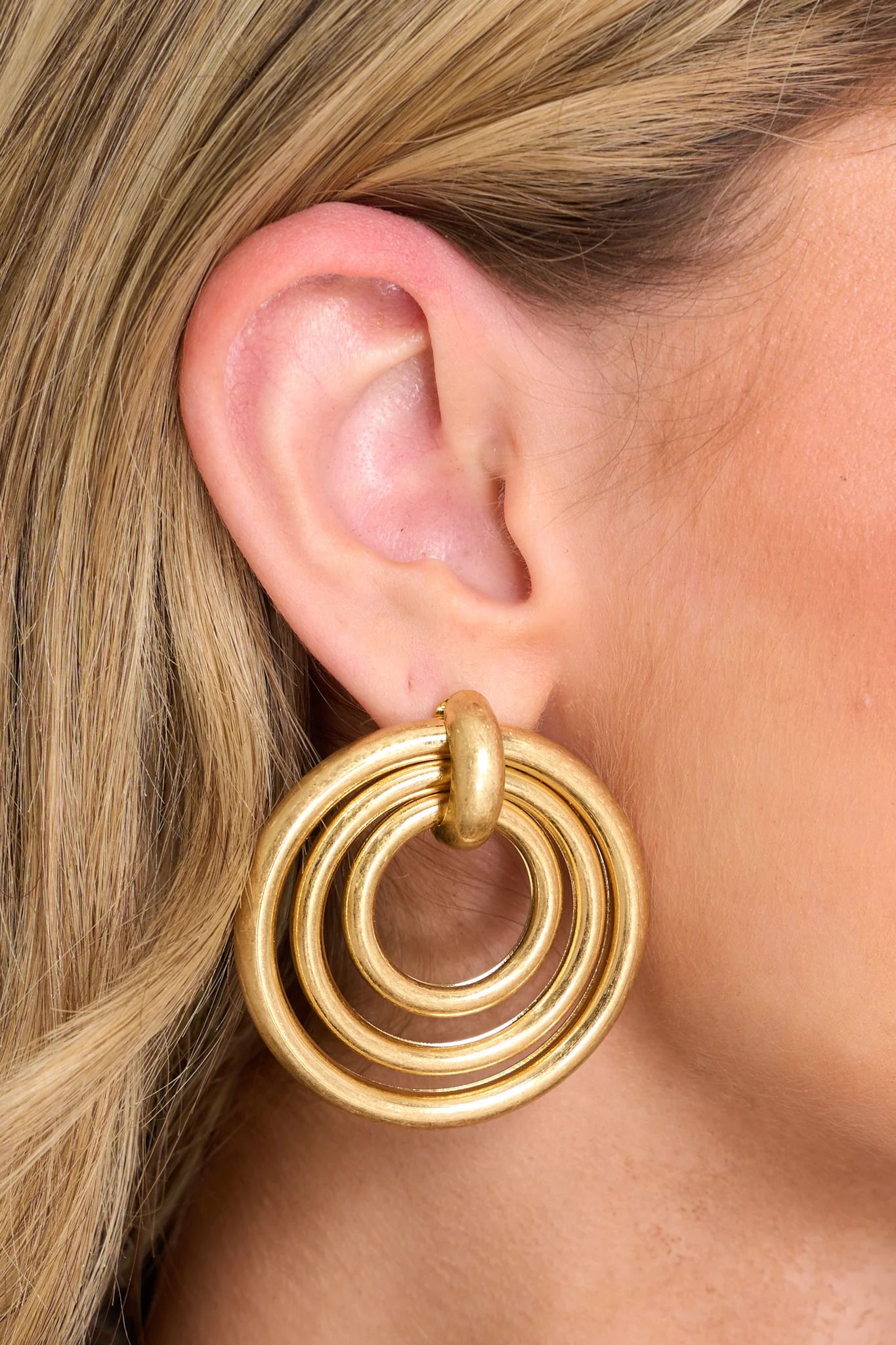 Come Around To You Worn Gold Earrings | Red Dress 