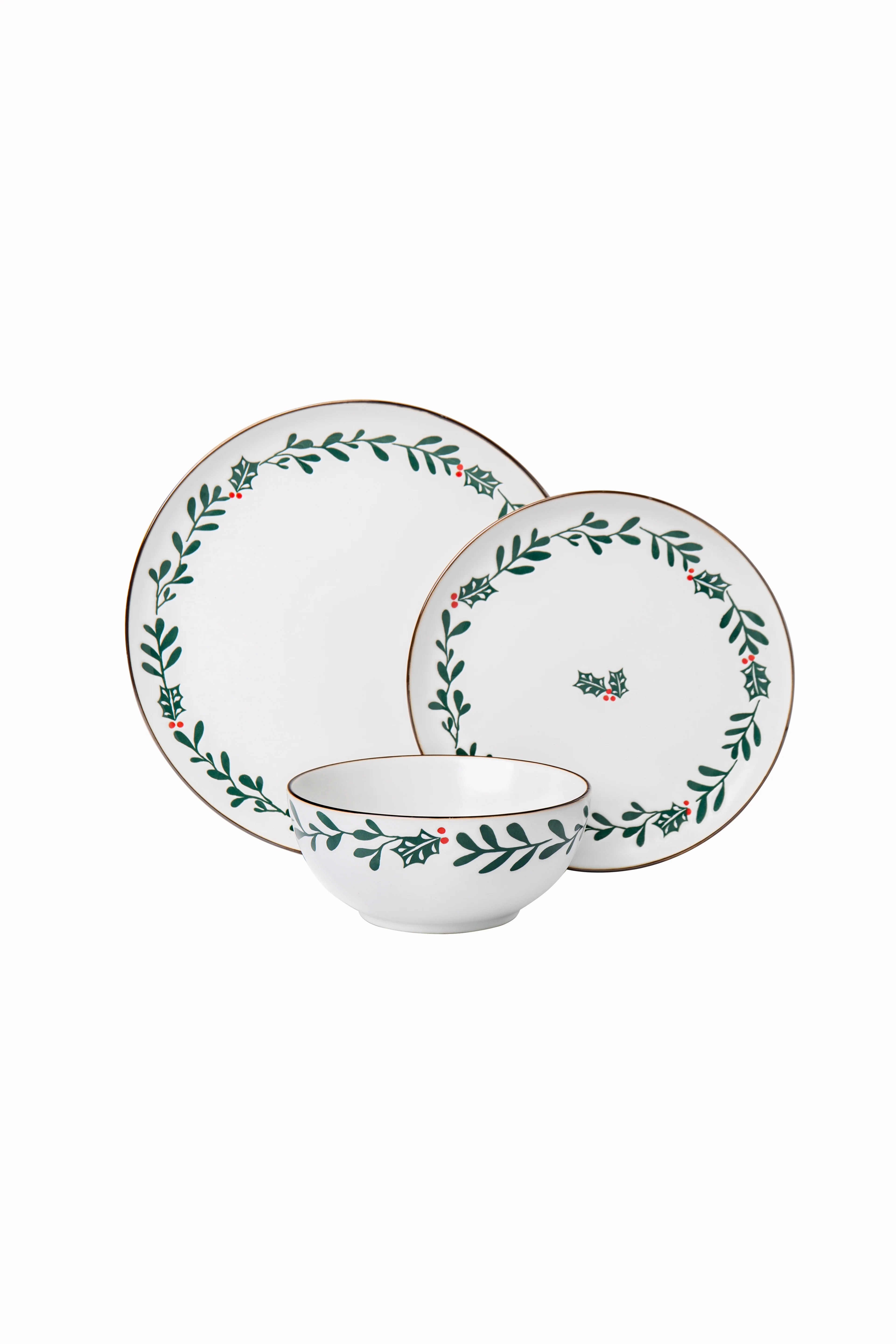 Holiday Time 12 PC Ceramic Dinnerware Set, Holly Pattern | Walmart (US)