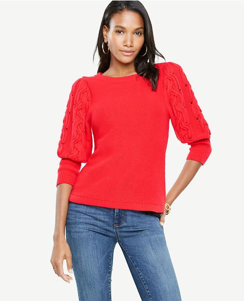 Crewneck Cable Sleeve Sweater | Ann Taylor (US)