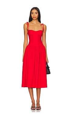 MORE TO COME Theresa Midi Corset Dress in Red from Revolve.com | Revolve Clothing (Global)