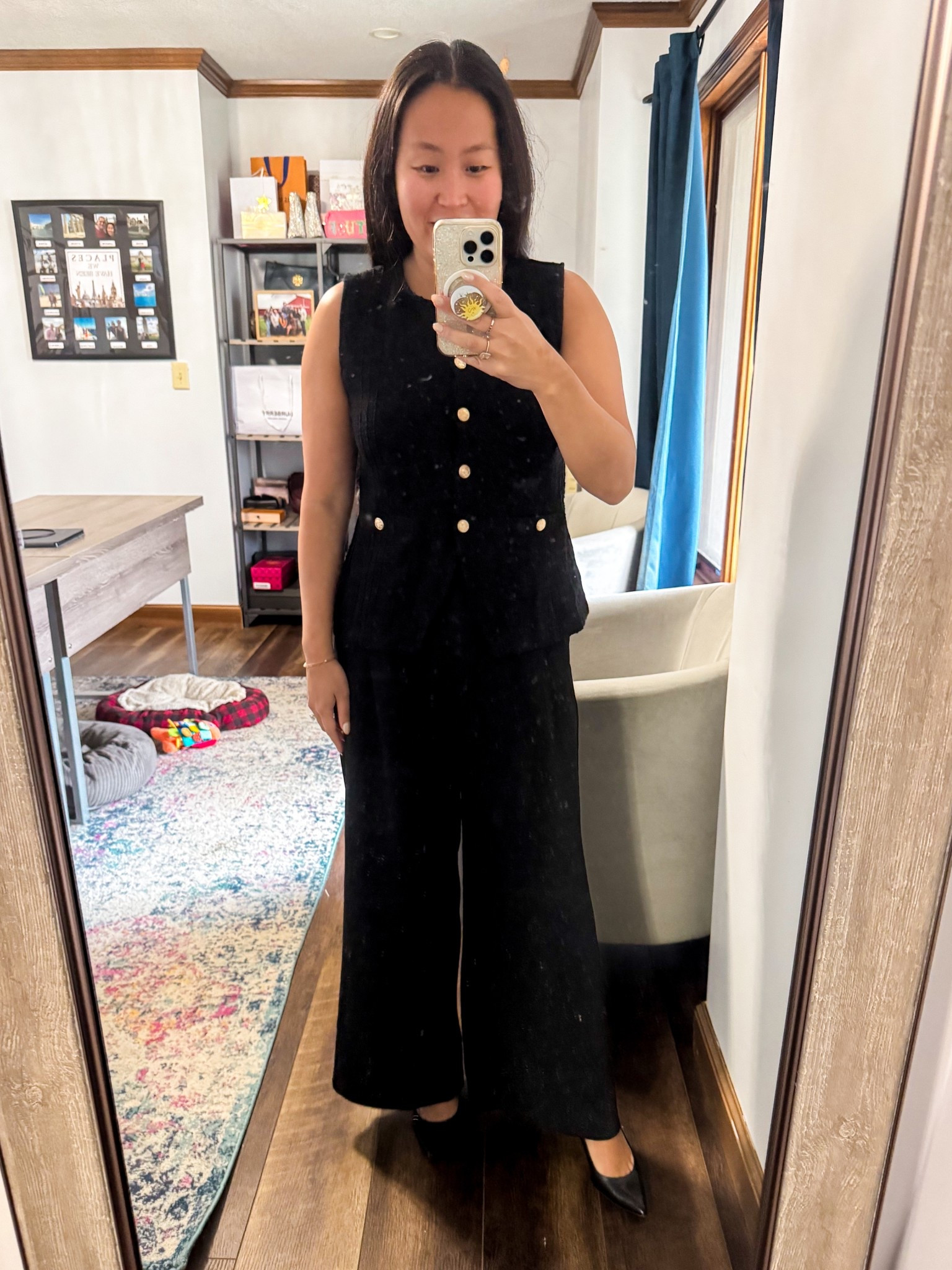 This super cute tweed vest is stretchy and also comes in white (fits TTS). These palazzo pants are the best fitting petite trouser pants I’ve found, short enough for sneakers or heels and not too wide in the legs and backside. 

#LTKWorkwear #LTKPetite #LTKSaleAlert